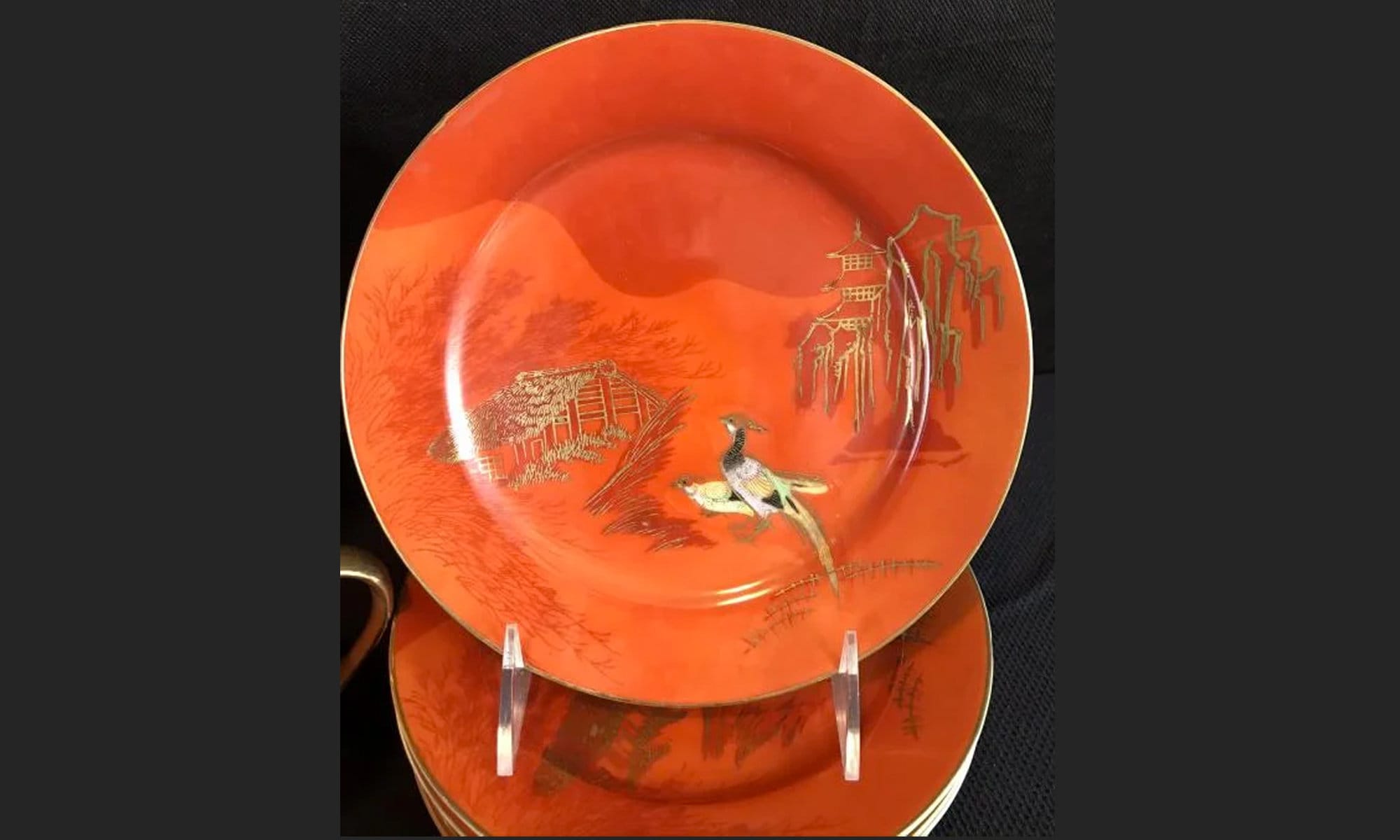 Beautiful Vintage Orange Red & Gold Japanese Tea Set Etsy