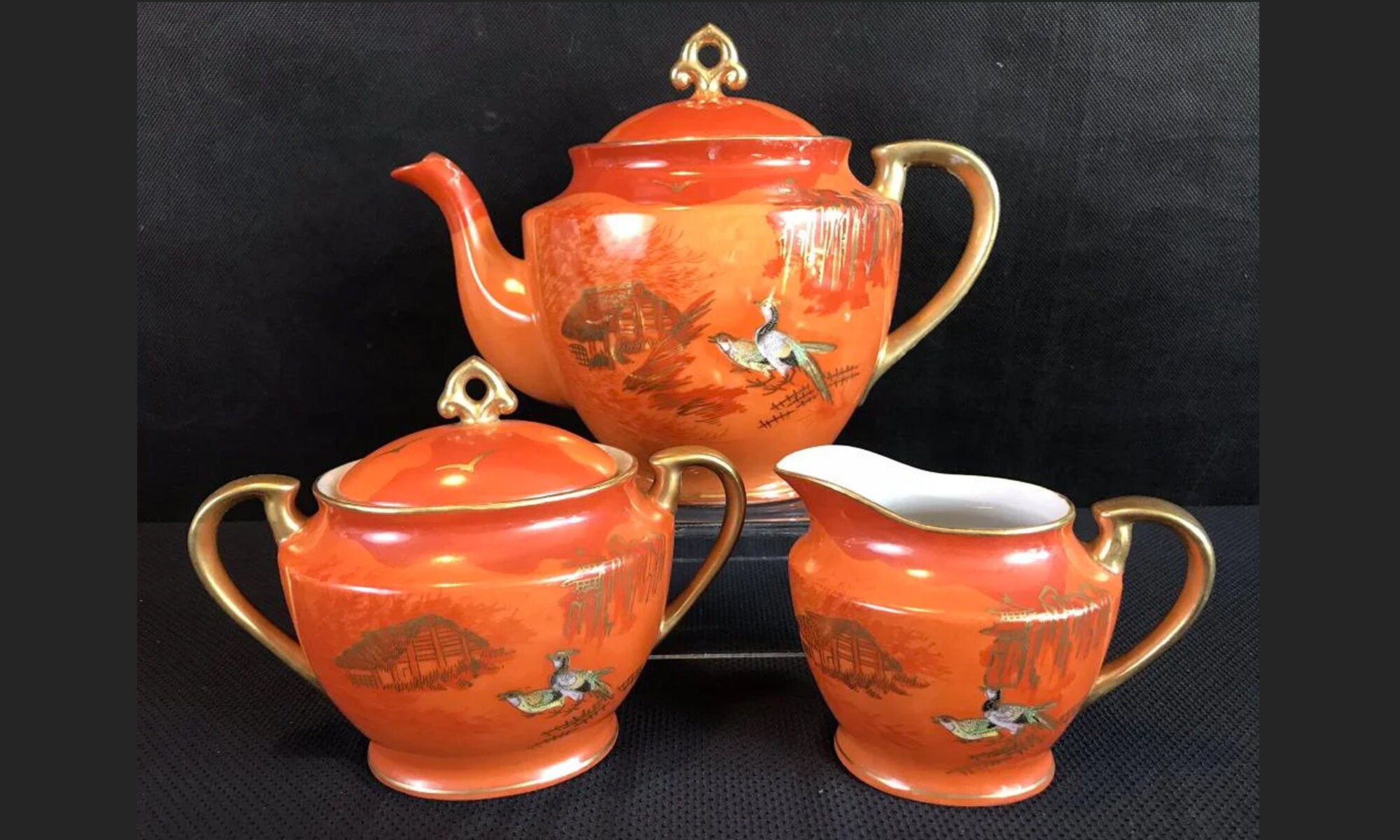 Beautiful Vintage Orange Red & Gold Japanese Tea Set Etsy