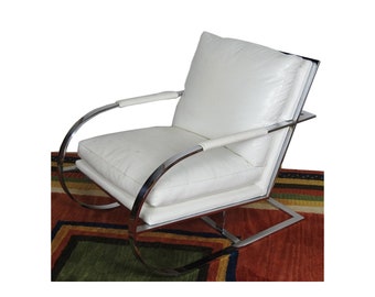 On Hold: Mid-Century Milo Baughman Chrome Cantilever Lounge Chair in White Vinyl