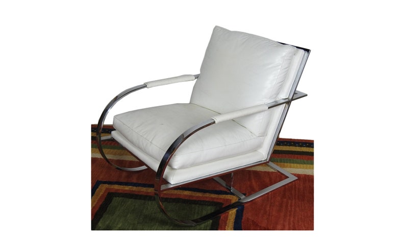 On Hold: Mid-Century Milo Baughman Chrome Cantilever Lounge Chair in White Vinyl image 1