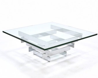 Chrome Base Glass Top "Habitat" Stack Coffee Table by Paul Mayden