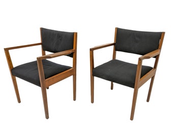 On Hold: Single Mid-Century Solid Walnut Frame Wegner Style Arm Chairs, 2 Available