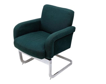 Mid-Century Chrome Cantilever Arm Chair Emerald Green Upholstery