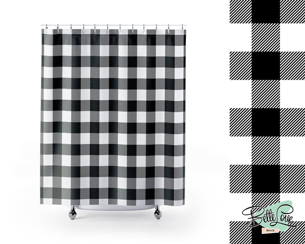 Buffalo Plaid Shower Curtain in White Etsy