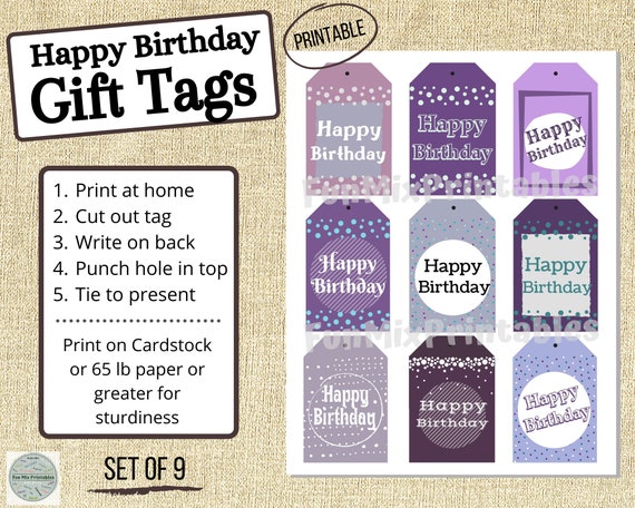 Purple Birthday Gift Tags / Printable - Etsy Singapore