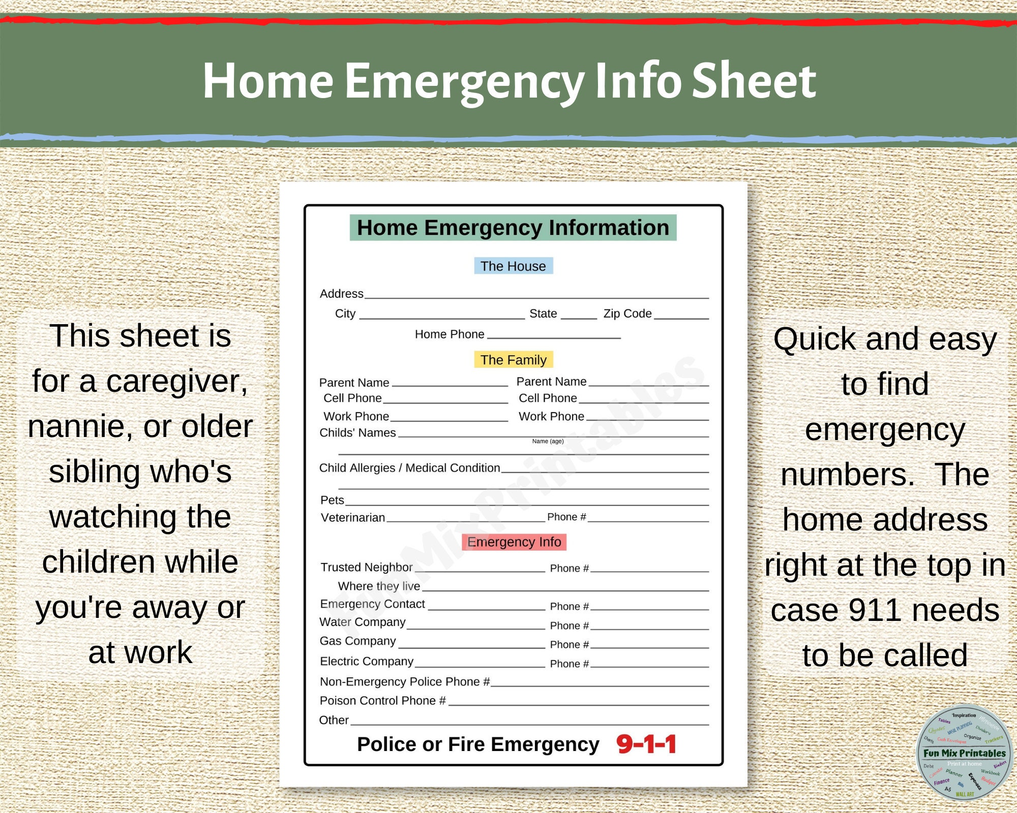 Medical Information Sheets / Emergency Medical Form / Printable ...