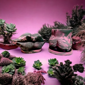 Handmade Concrete Planter Set: Lips & Butt Designs with Saucers