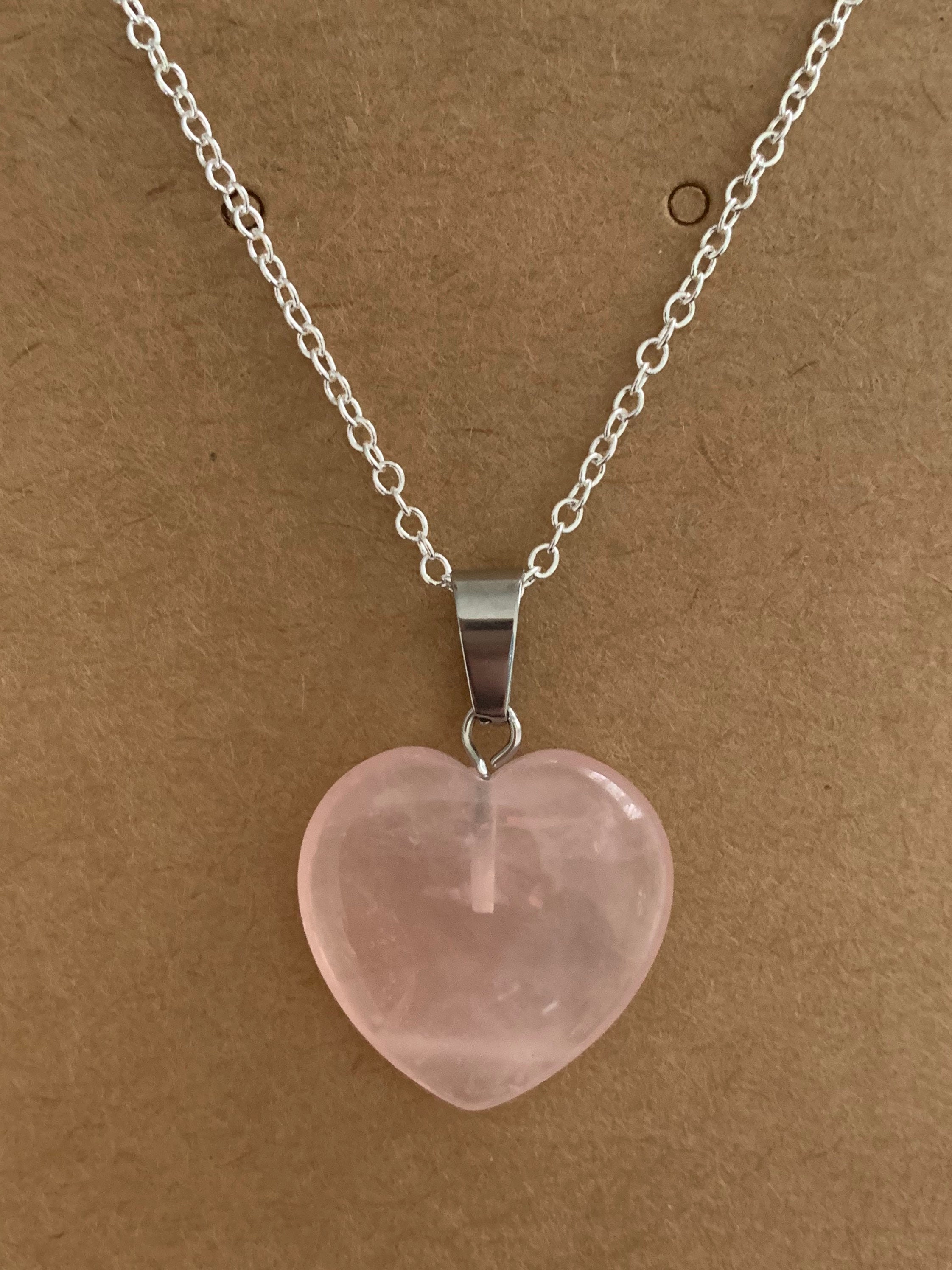 Rose Quartz Heart Crystal Necklace Natural Gemstone Pink Semi Etsy UK