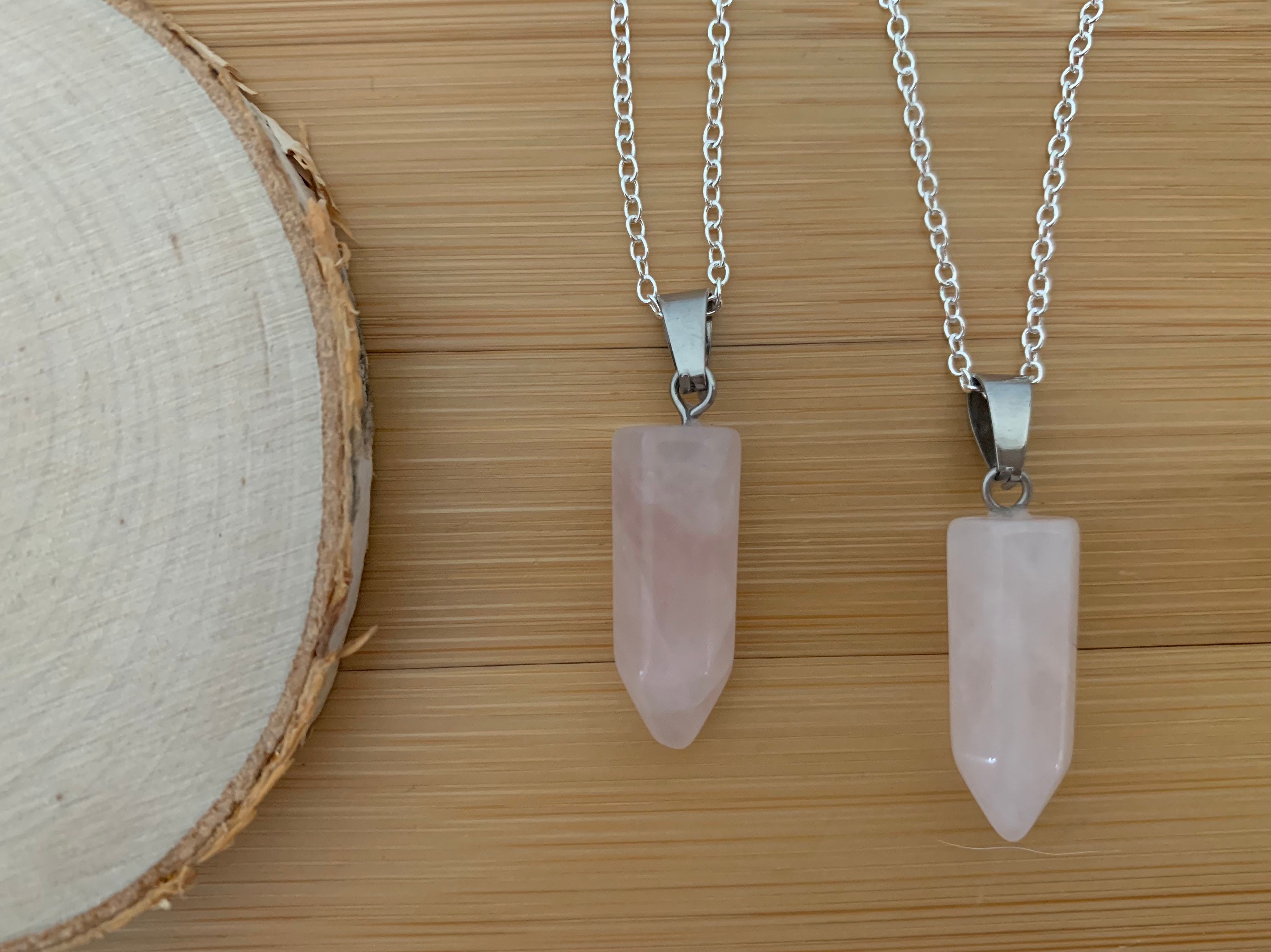 Rose quartz crystal necklace Clearance