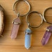 Crystal Keyring Imperfect Rose Quartz Pillar Natural Gemstone Semi Precious Healing Jewellery Silver Plated Pendant Boho Style Charm 