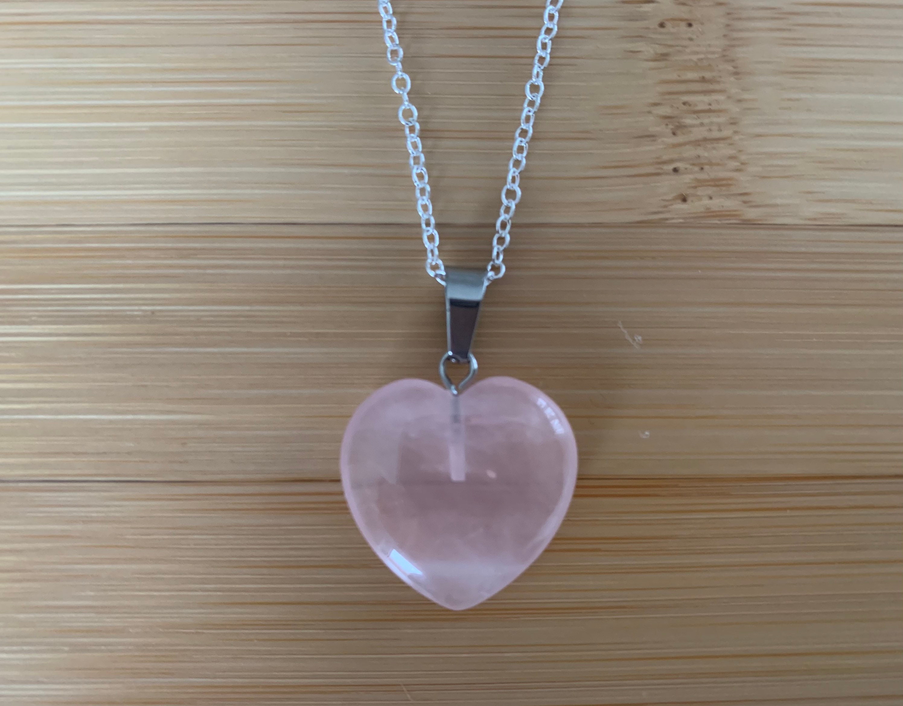 Rose Quartz Heart Crystal Necklace Natural Gemstone Pink Semi - Etsy UK