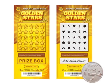 Annonce de grossesse Scratch Off Cards et Keepsake Coin. 3 Baby Announcement Faux billets de loterie et 1 grossesse révéler pièce de monnaie.