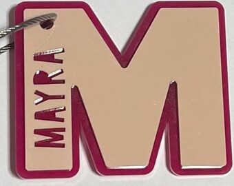 Custom Personalized 2 Layer Knockout Letter and name Tag Colligate Tag, Keychain, Bag Tag, Bogg Bag, Backpack Tag