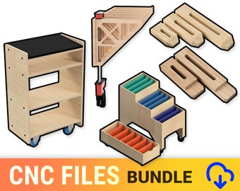 Archivos CNC para paquete de madera - Abrazaderas CNC, carro CNC, bastidor de abrazadera, carro de almacenamiento de tienda para archivos de enrutador cnc + archivos cnc para Shapeoko