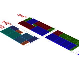 Puede incluir: Diagrama que muestra diferentes tama&ntilde;os de paneles solares. Los paneles est&aacute;n dispuestos en una cuadr&iacute;cula y est&aacute;n etiquetados con sus dimensiones en pulgadas. Los paneles tienen un tama&ntilde;o de 1/2 pulgada, 3/4 pulgada y 1 pulgada.