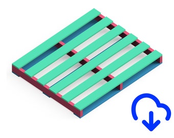 Puede incluir: Una paleta de plástico verde con un marco azul y rojo. La paleta está diseñada para el envío y el almacenamiento.