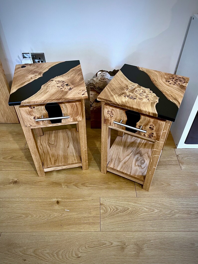 Pippy Oak Bedside Table side Table With Black Epoxy Resin Etsy UK