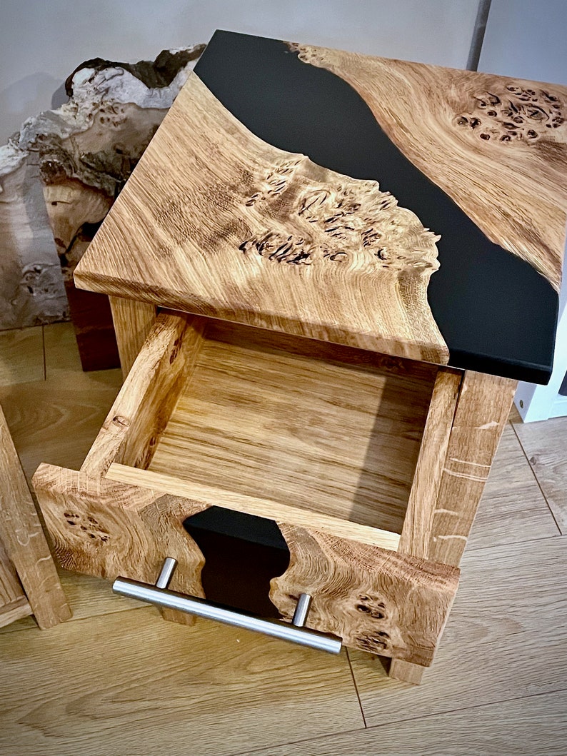 Pippy Oak Bedside Table side Table With Black Epoxy Resin Etsy UK