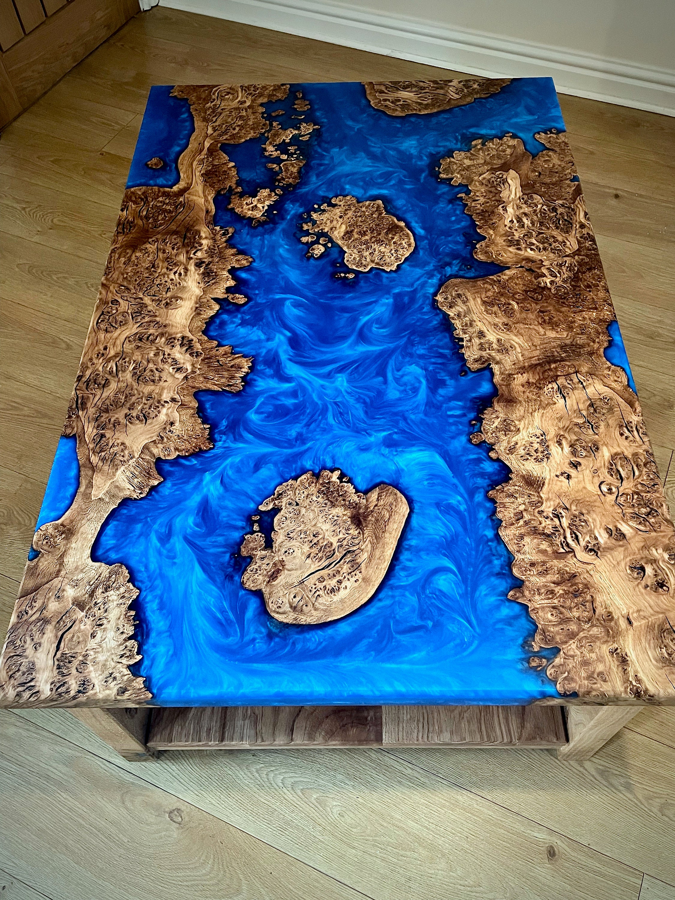 Large Burr Oak Coffee Table With Blue Resin River. Etsy UK