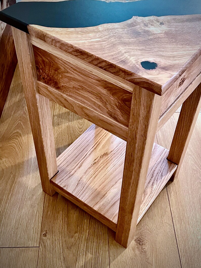 Pippy Oak Bedside Table side Table With Black Epoxy Resin Etsy UK