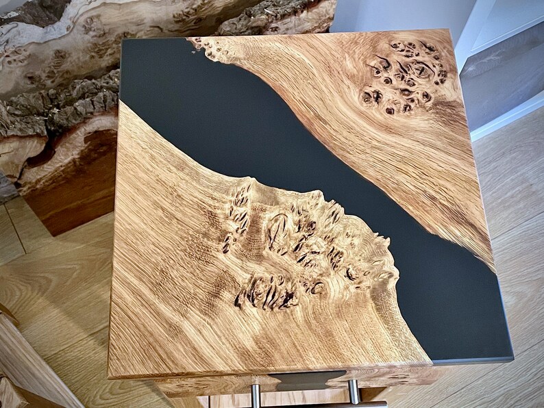 Pippy Oak Bedside Table side Table With Black Epoxy Resin Etsy UK