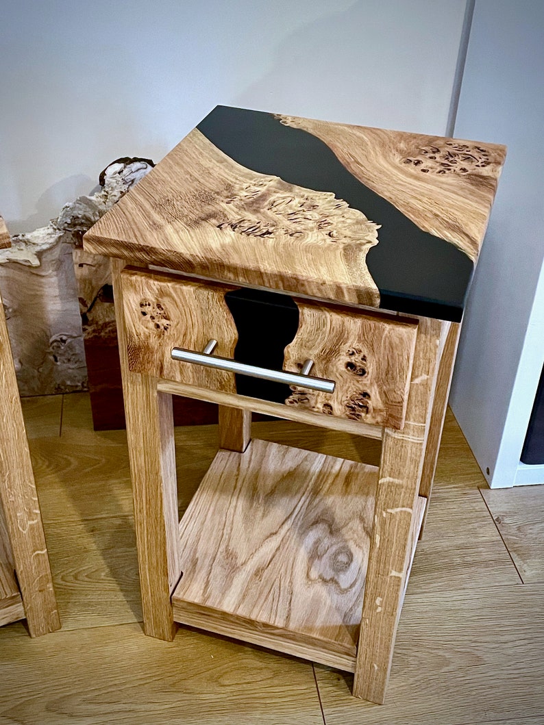 Pippy Oak Bedside Table side Table With Black Epoxy Resin Etsy UK