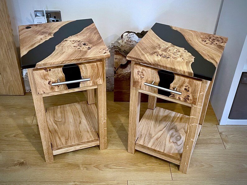 Pippy Oak Bedside Table side Table With Black Epoxy Resin Etsy UK