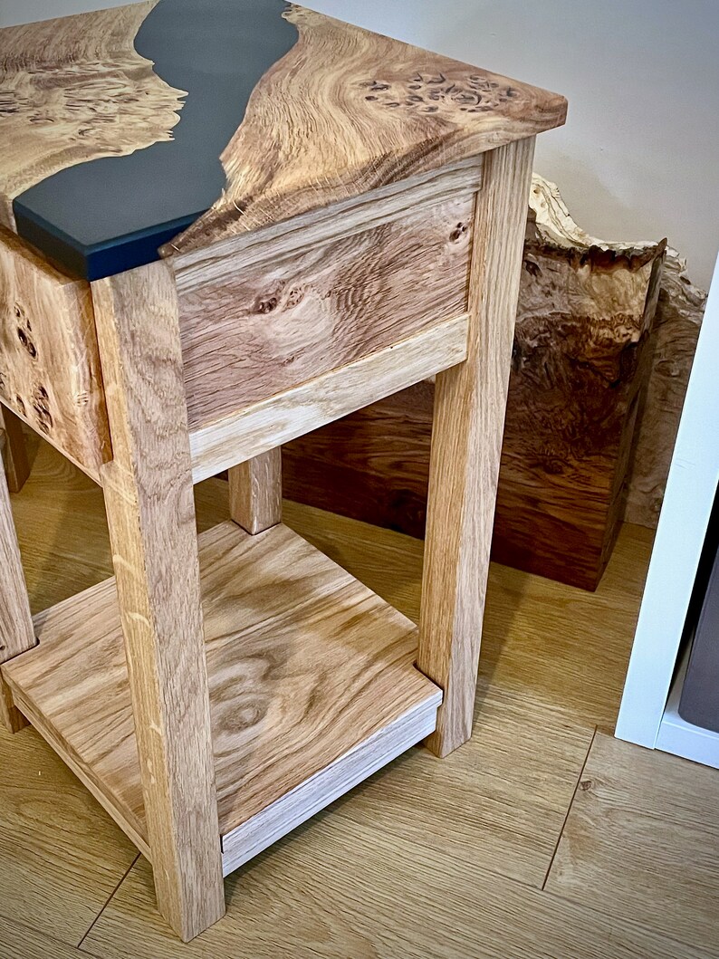 Pippy Oak Bedside Table side Table With Black Epoxy Resin Etsy UK