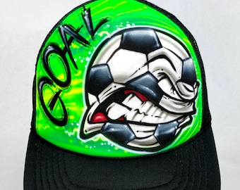 Custom Name Soccer Trucker Hat: Airbrushed Graffiti Art Streetwear