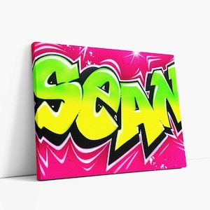 Personalized Name Graffiti Wall Art, Modern Street Graffiti Wall Art, Bright Colors Urban Street Art, Airbrush Spray Hand Painted, 16x12