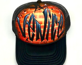 Custom Airbrushed Trucker Hat: Graffiti Name Snapback Cap