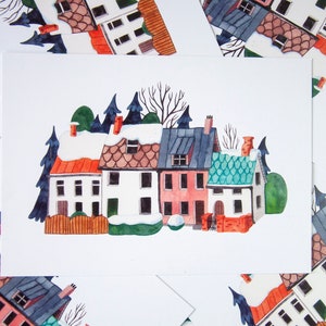Maisons enneigées - carte postale