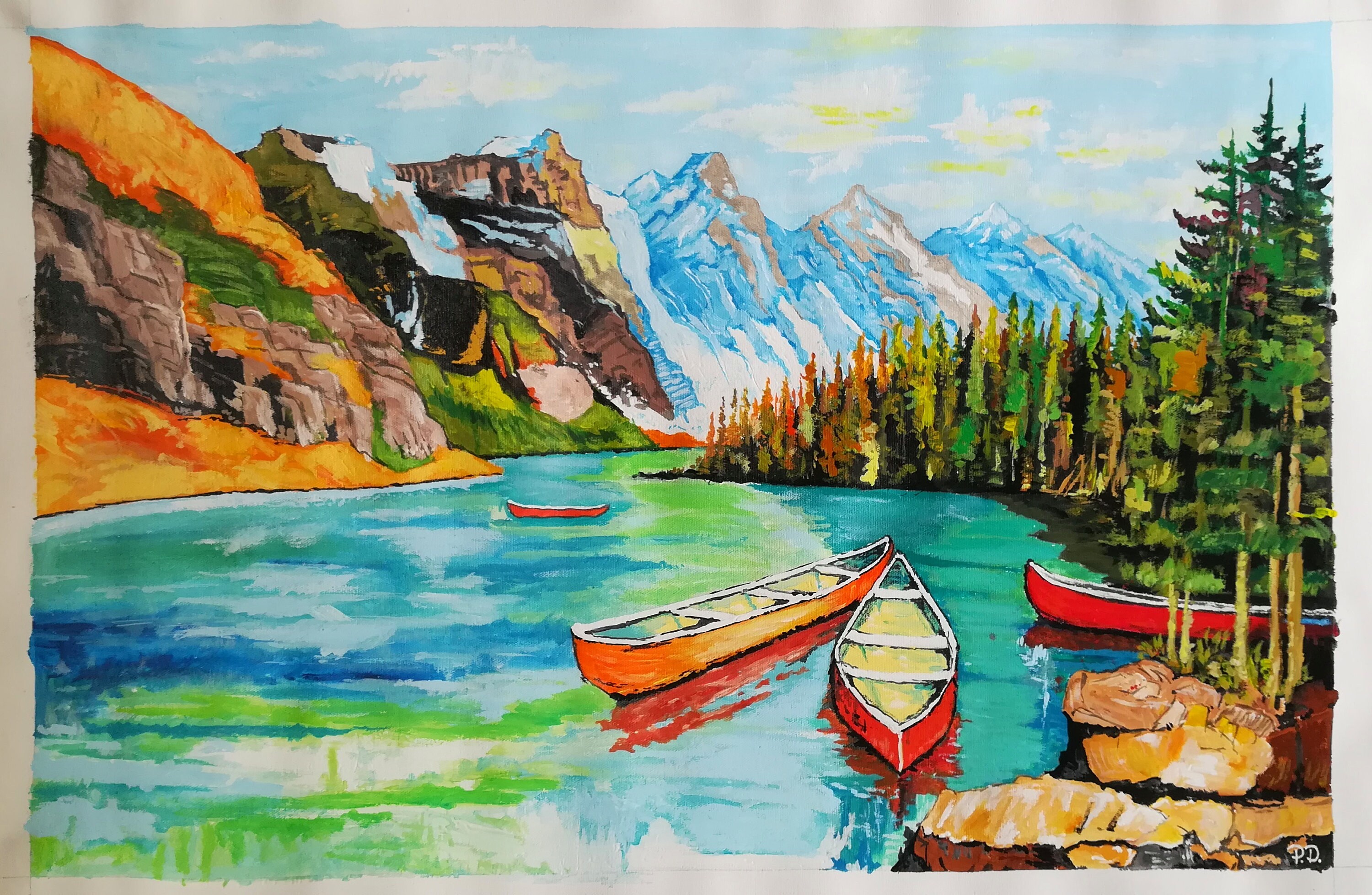 Acrilyc Painting on Canvas Lake With Boads Art Wall Decor Etsy UK