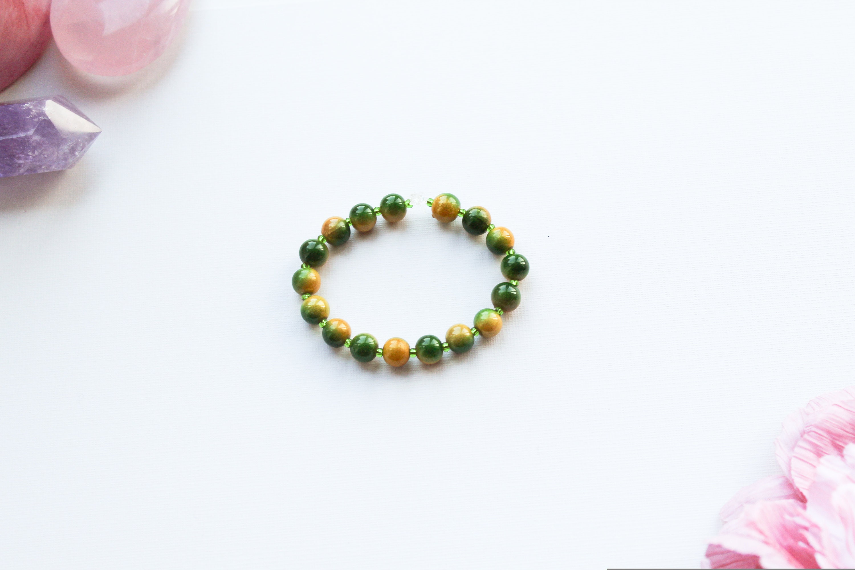 Pulsera AMARILLA Y VERDE cuentas de ojo de gato joyas hechas Etsy