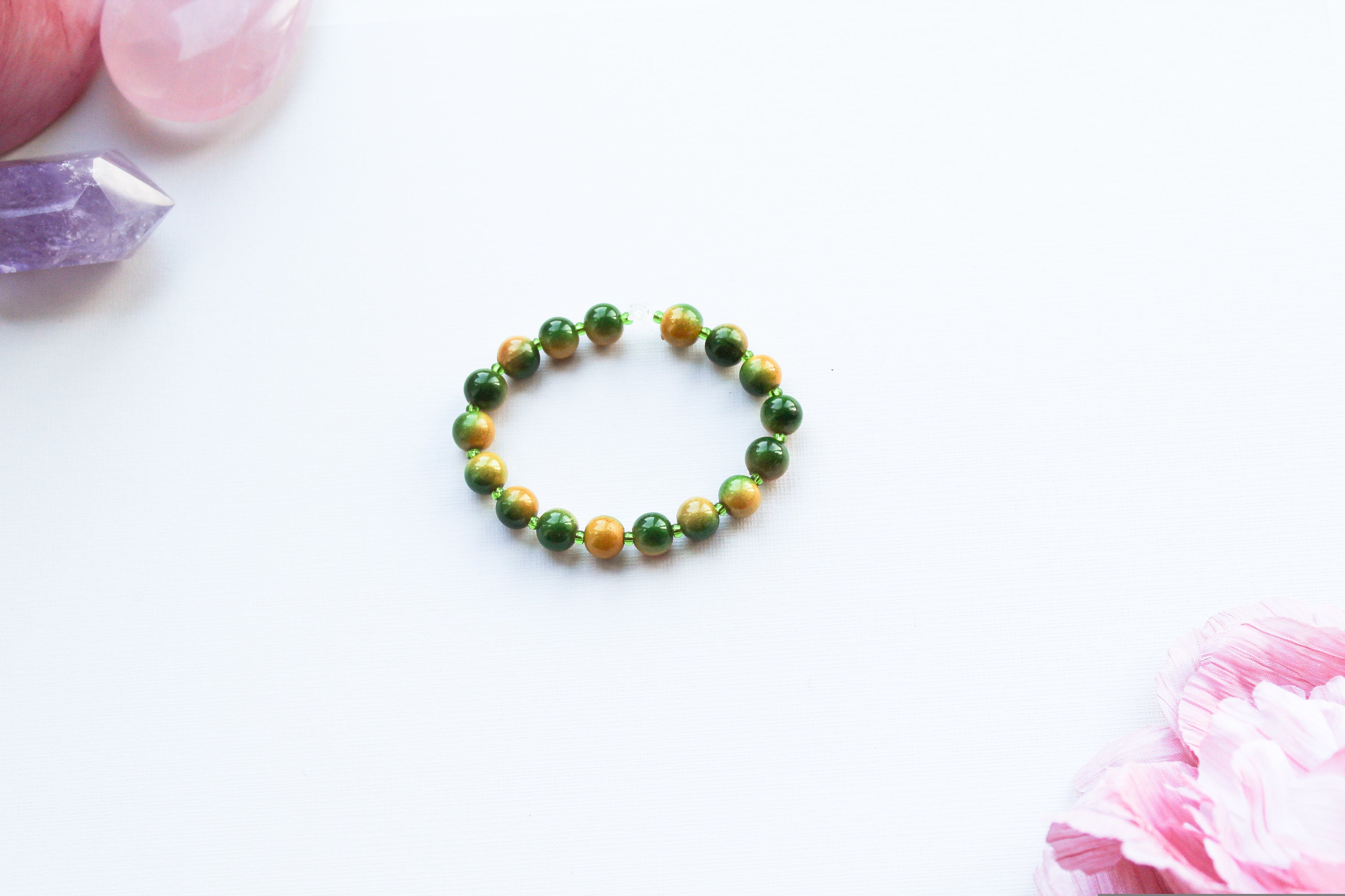 Pulsera AMARILLA Y VERDE cuentas de ojo de gato joyas hechas Etsy