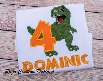 4th Birthday 2nd 3rd 4th 5th Fourth Birthday Boy or Girl Personalized Dinosaur appliqu\u00e9 shirt Monogrammed
