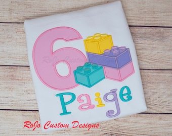 Girl Blocks Birthday Shirt/Colored Blocks Shirt/Birthday Shirt/Blocks Embroidered Birthday Shirt/Personalized Shirt/Girl Shirt/Numbers 1-9