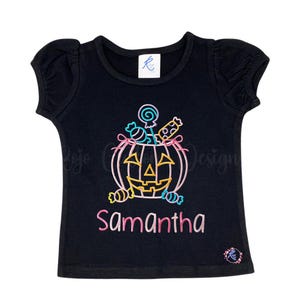 Girls Halloween Shirt, Trick or Treat Pumpkin Basket, Personalized Embroidered Customized shirt, Jack O Lantern Shirt, Black Halloween Tee