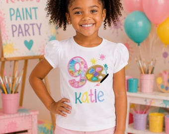 Personalized Paint Party Birthday Shirt, Embroidered Art Palette Tee, Splash, Slim Celebration