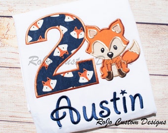 Embroidered Fox Birthday Shirt, Personalized Woodland Theme