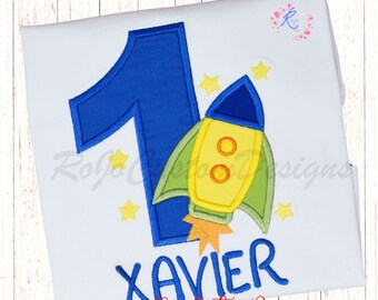 Embroidered Rocket Birthday Shirt, Personalized Space Party, Outer Space Galaxy Tee - Ages 1-9