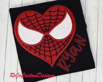 Embroidered Superhero Valentine's Shirt: Personalized Spider boy Gift, Spiderweb Tee, Spidey man shirt.