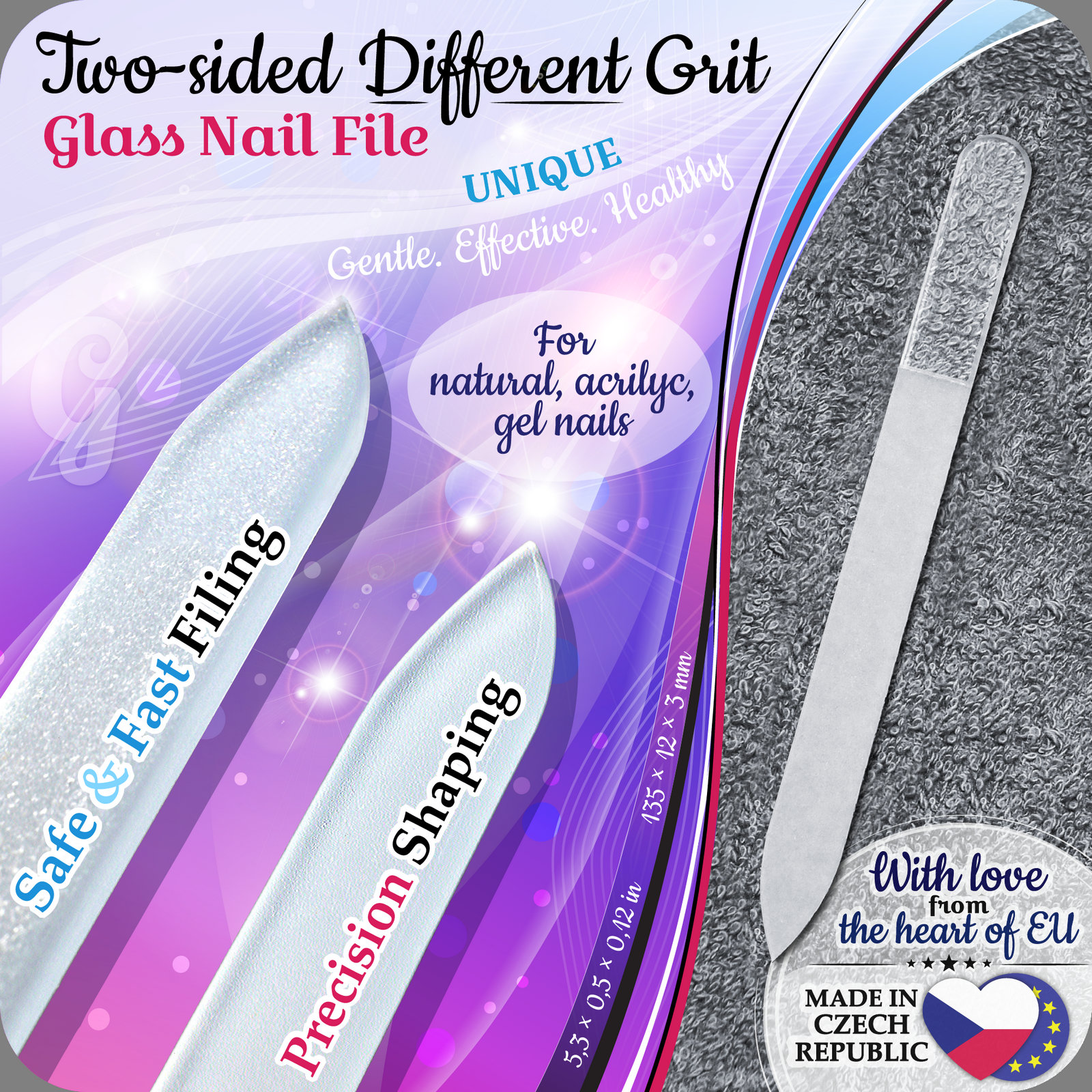 Genuine Czech Glass Nail File With Velvet Pouch Twosided Etsy