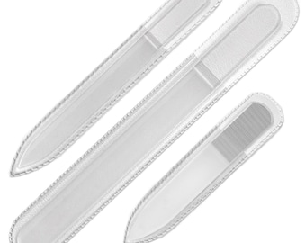 Glass Nail File and Shiner Set by GLADZY - Etched Czech Glass Nail File Tools for Natural Nails, Nail File and Buffer, Premium EU Quality