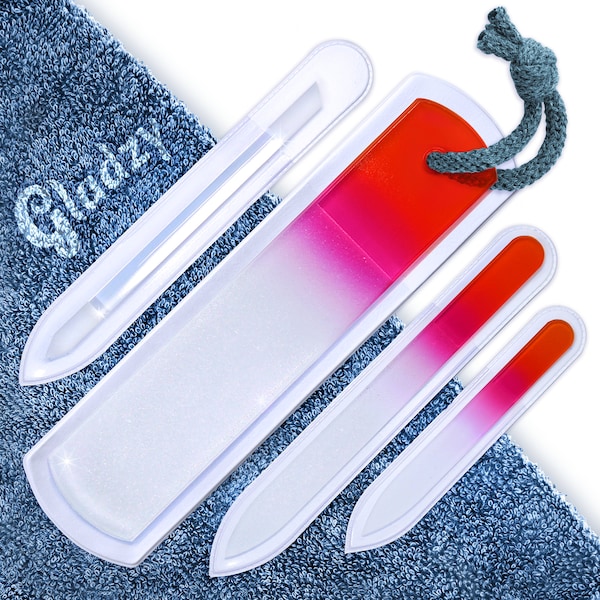 Genuine Czech Glass Nail File Set - Two-Sided Different Grit Surface, Callus Remover, Cuticle Pusher, Professional Care & Premium EU Quality