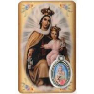 Carte médaille prière Notre Dame du Mont Carmel, médaille religieuse,  image pieuse plastifié protection et bienveillance, cadeau religieux.