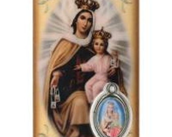 Carte médaille prière Notre Dame du Mont Carmel, médaille religieuse,  image pieuse plastifié protection et bienveillance, cadeau religieux.