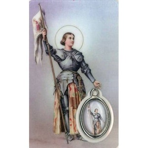Carte médaille prière Sainte Jeanne d'Arc pour vos dévotions, carte de prière à offrir ou s'offrir, cadeau idéal pour des fêtes religieuses