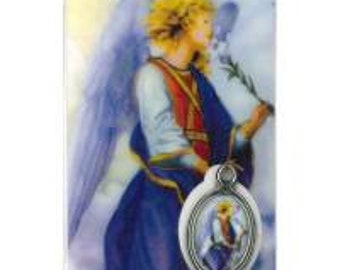 Archange Gabriel,  carte médaille prière,  image pieuse plastifié protection et bienveillance, cadeau fêtes religieuses, médaille religieuse