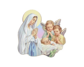 Magnet Vierge Marie deux Anges et enfant.